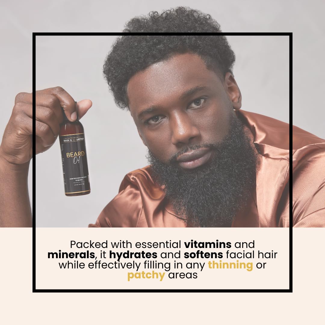 BASK & LATHER dropper dispensing beard oil highlighting easy application