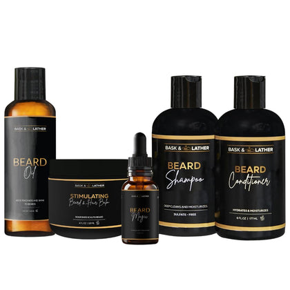 Bask & Lather front packaging showing full kit and clear labeling for easy routine
