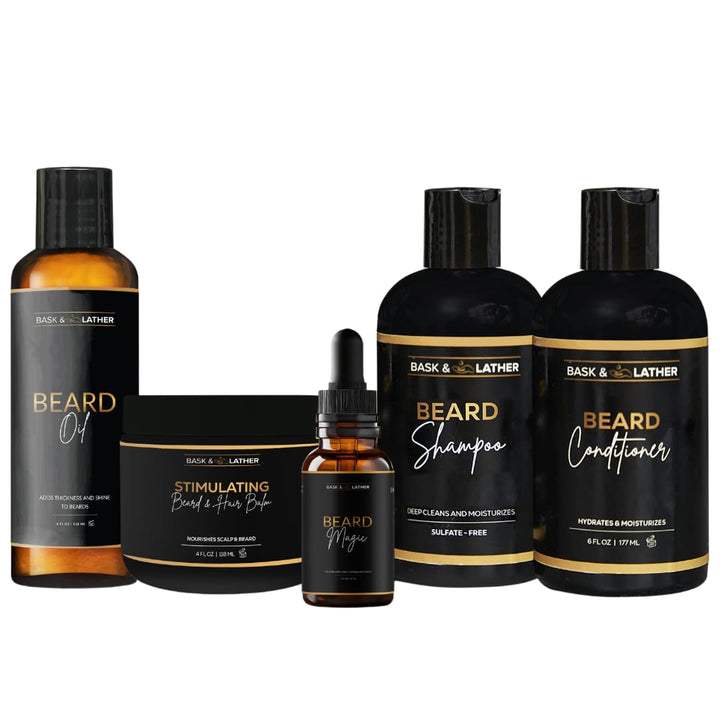 Bask & Lather front packaging showing full kit and clear labeling for easy routine
