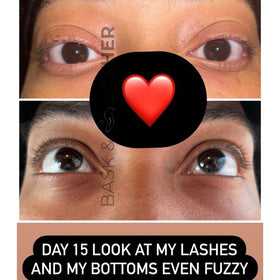 BASK & LATHER applied along upper lash line demonstrating easy targeted use