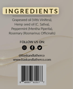 Bask & Lather product with brand story card showcasing family‑made organic background