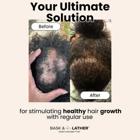 Bask & Lather bottle in hand for scale highlighting the convenient 4 fl oz size