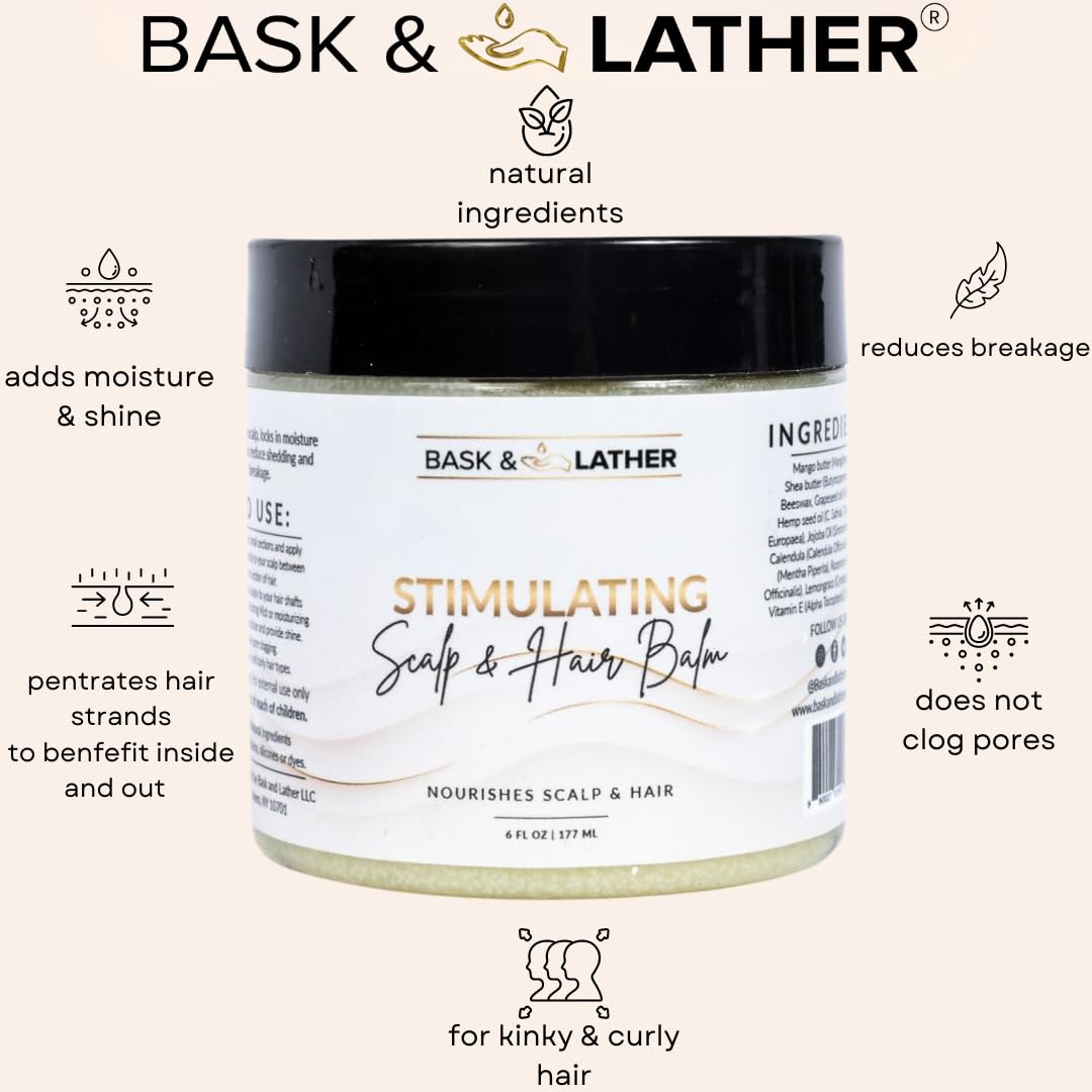 Bask & Lather balm texture close-up highlighting creamy mango-shea blend for easy application