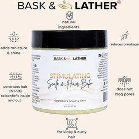 Bask & Lather balm texture close-up highlighting creamy mango-shea blend for easy application