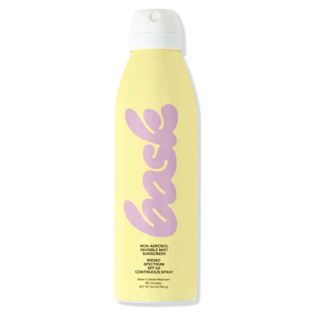 Bask front packaging 5.5 oz showing SPF50 and non-aerosol design for travel convenience