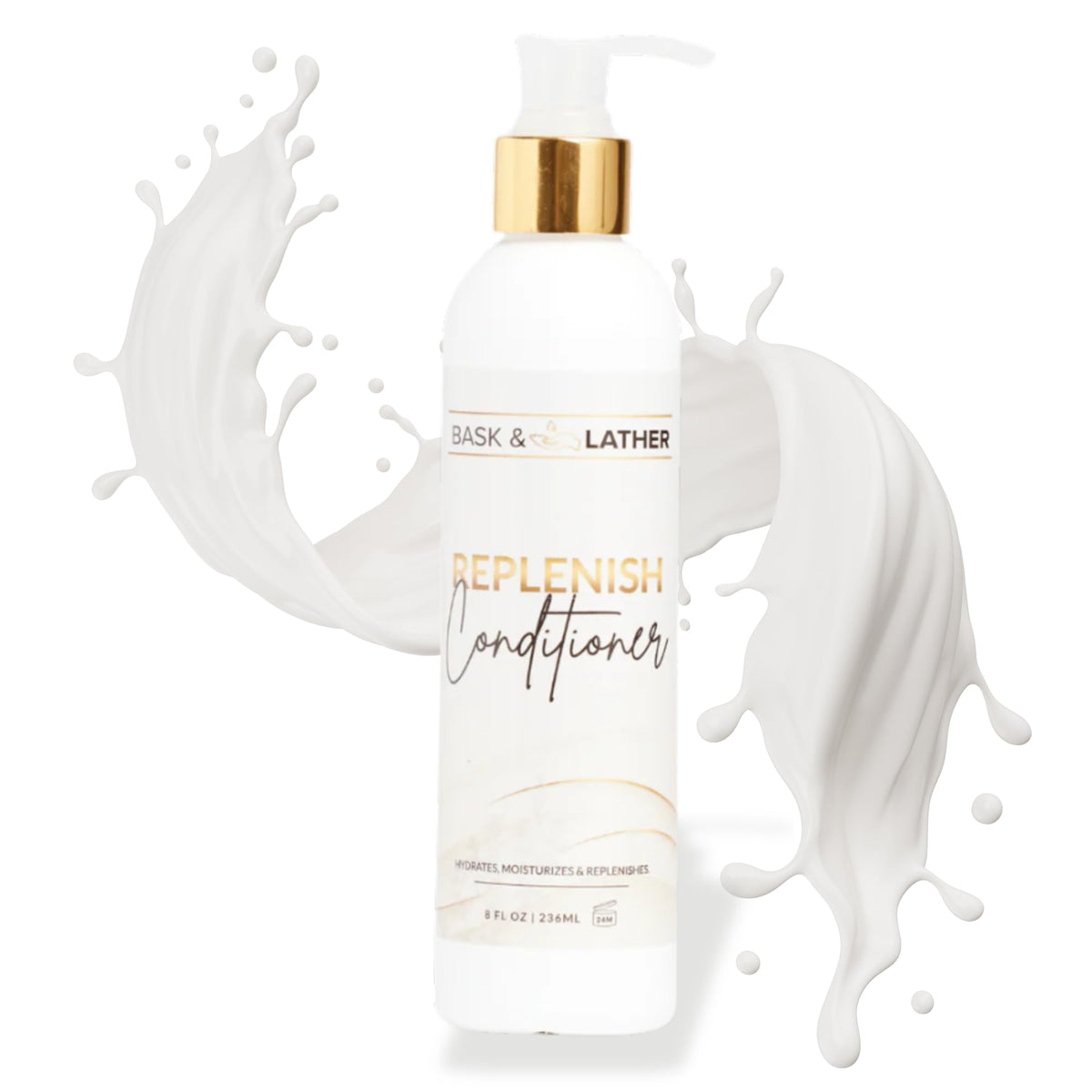 BASK & LATHER front bottle showing label and clean formula benefits