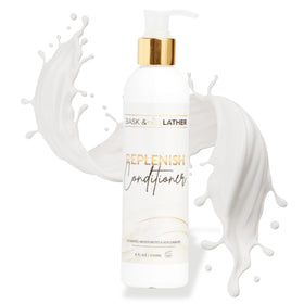 BASK & LATHER front bottle showing label and clean formula benefits