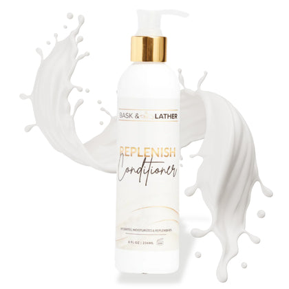 BASK & LATHER front bottle showing label and clean formula benefits