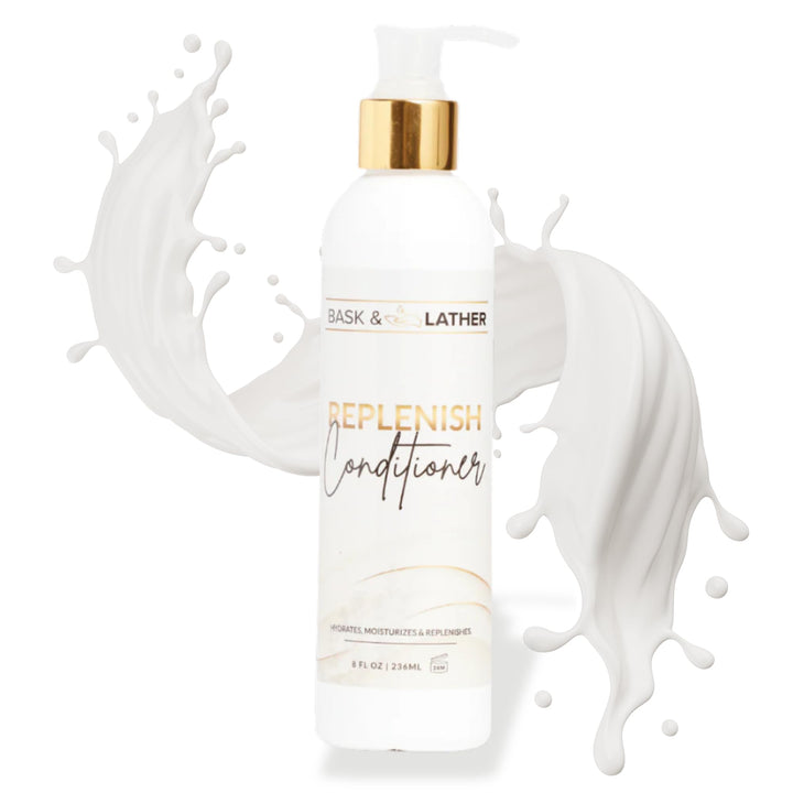 BASK & LATHER front bottle showing label and clean formula benefits