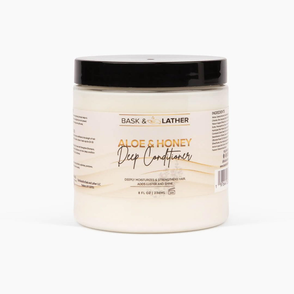 BASK & LATHER front packaging showing hydrating formula and smoother hair