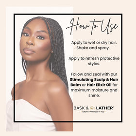 BASK & LATHER mist refreshing curls and reducing frizz in use