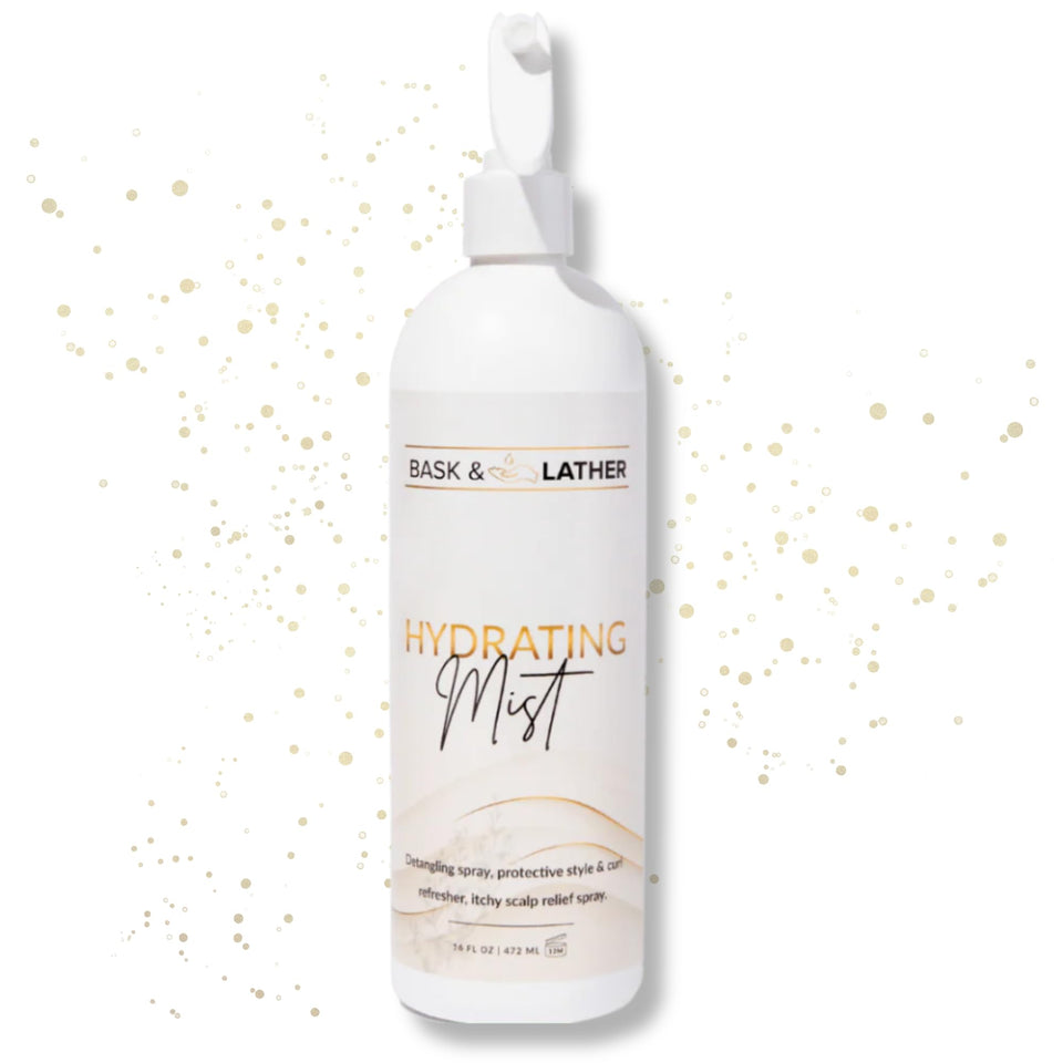 BASK & LATHER front bottle view showing label and hydration benefits