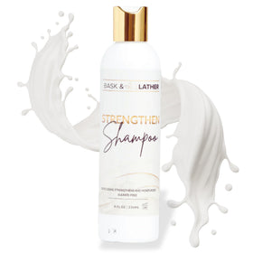 BASK & LATHER front bottle view showing label and size with natural look