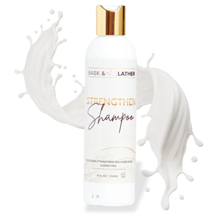 BASK & LATHER front bottle view showing label and size with natural look