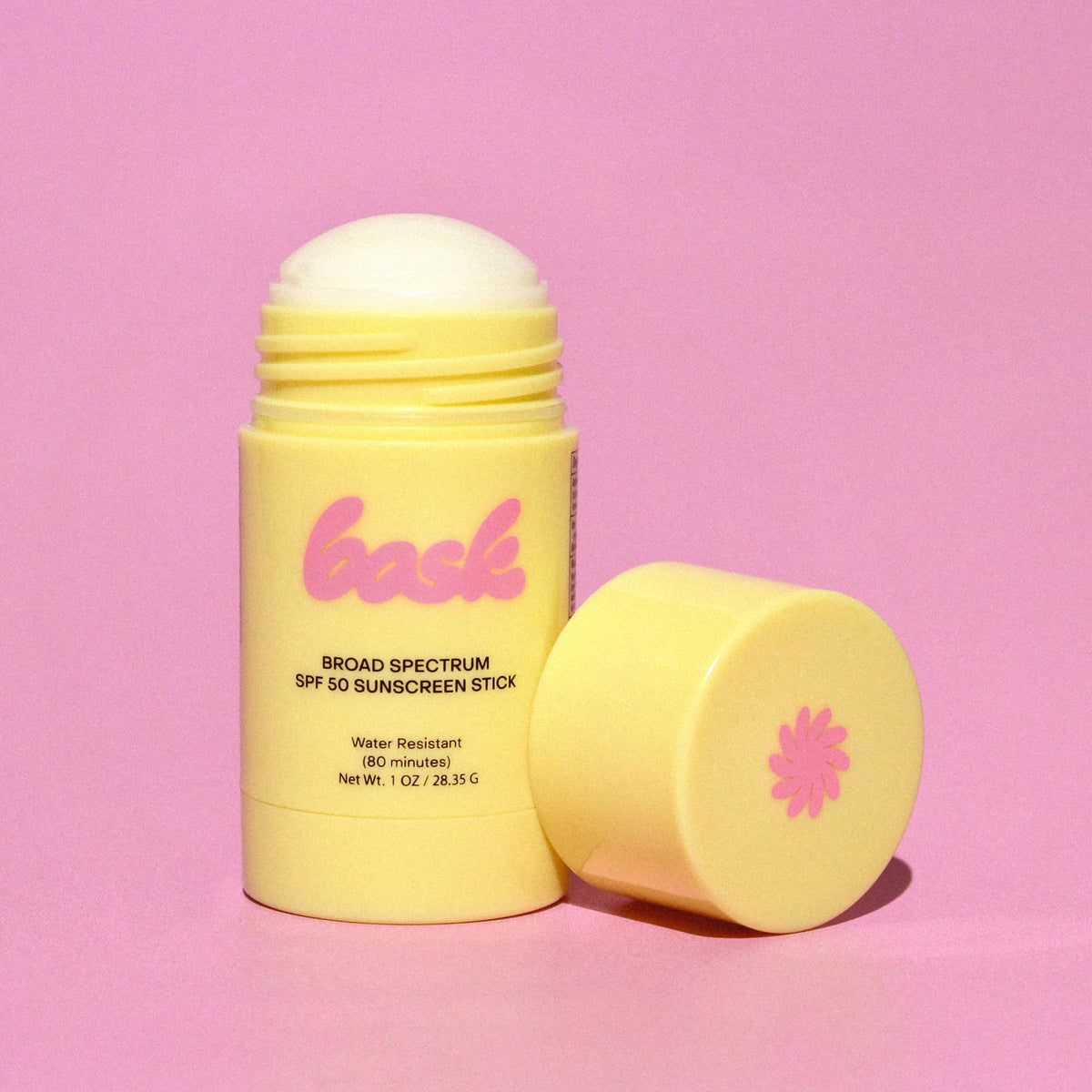 Bask close-up of stick texture highlighting smooth glide and moisturizing finish