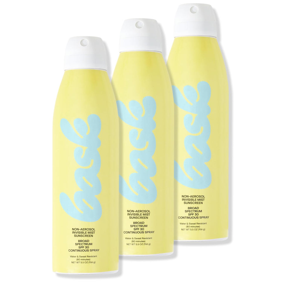 Bask front packaging shows SPF 30 and pack of three for easy sun protection