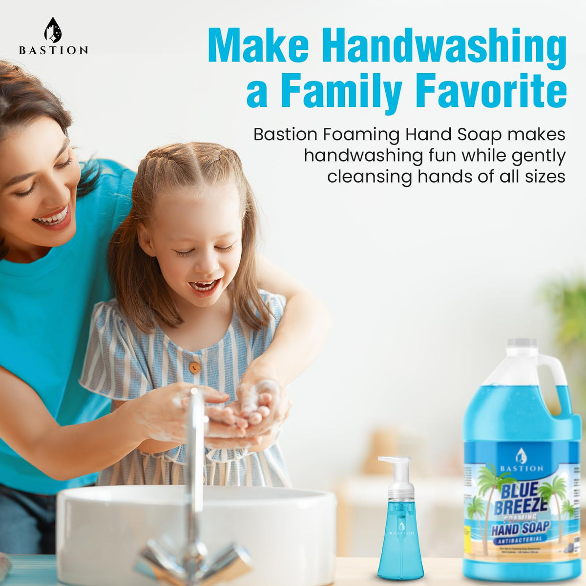 Bastion bottle being poured into foaming dispenser for quick refill