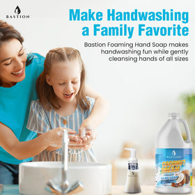 Bastion dispensing foam into hands highlighting easy use
