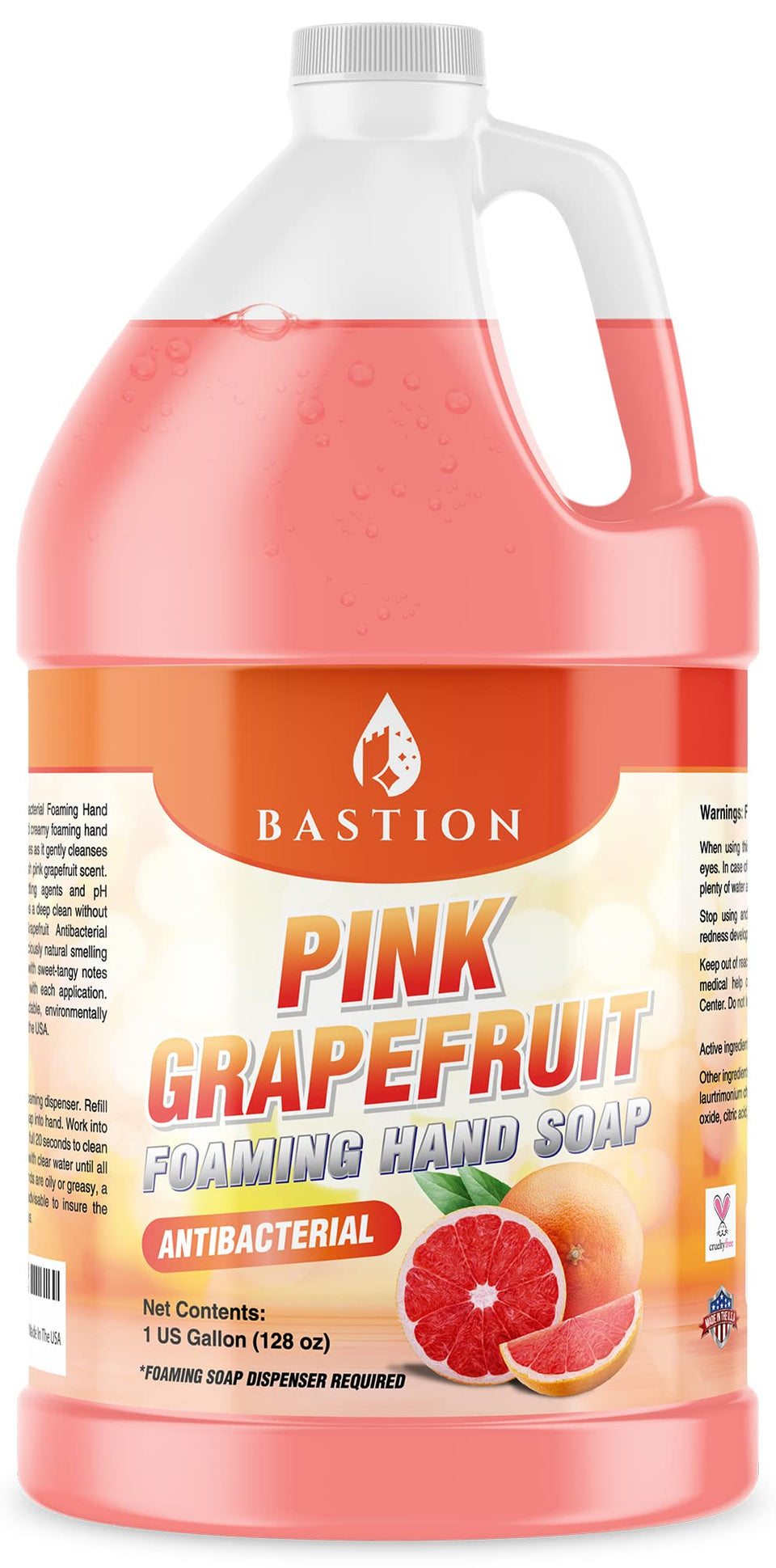 Bastion front packaging showing gallon label and pink grapefruit scent benefit