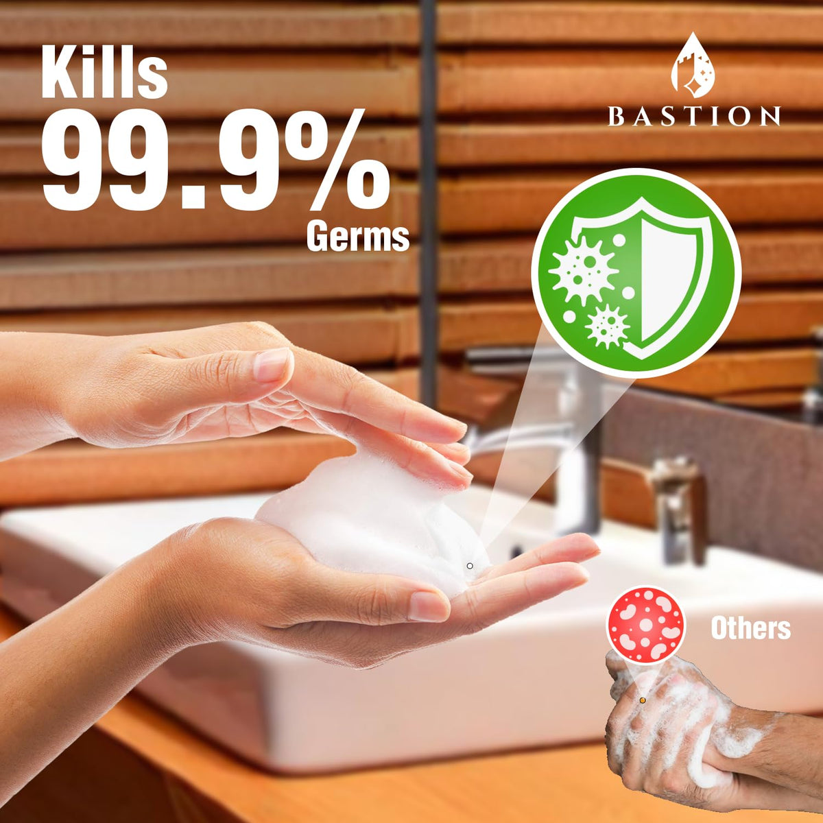 Bastion dispenser in a restroom showing professional installation and hygiene