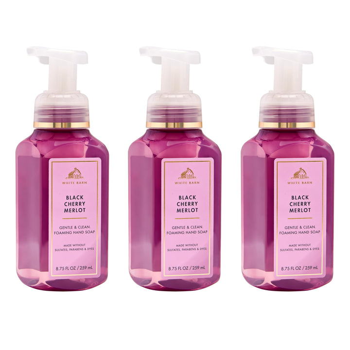 Bath & Body Works front packaging showing Black Cherry Merlot bottles and fragrance appeal