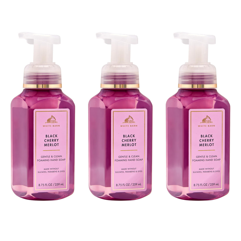 Bath & Body Works front packaging showing Black Cherry Merlot bottles and fragrance appeal