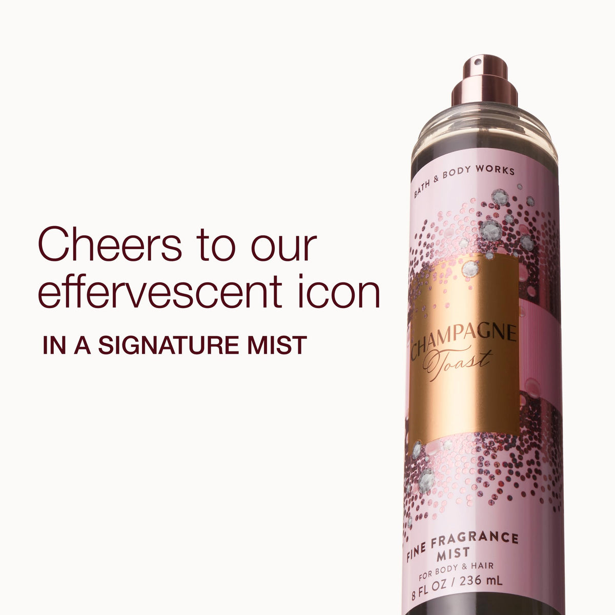 Bath & Body Works close-up of Champagne Toast label highlighting scent notes and branding