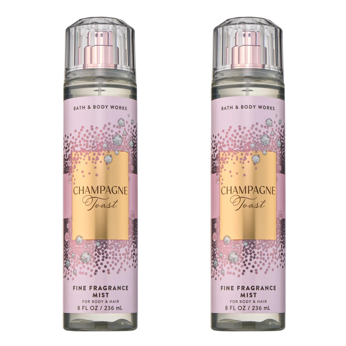 Bath & Body Works front packaging showing two Champagne Toast bottles and celebratory design