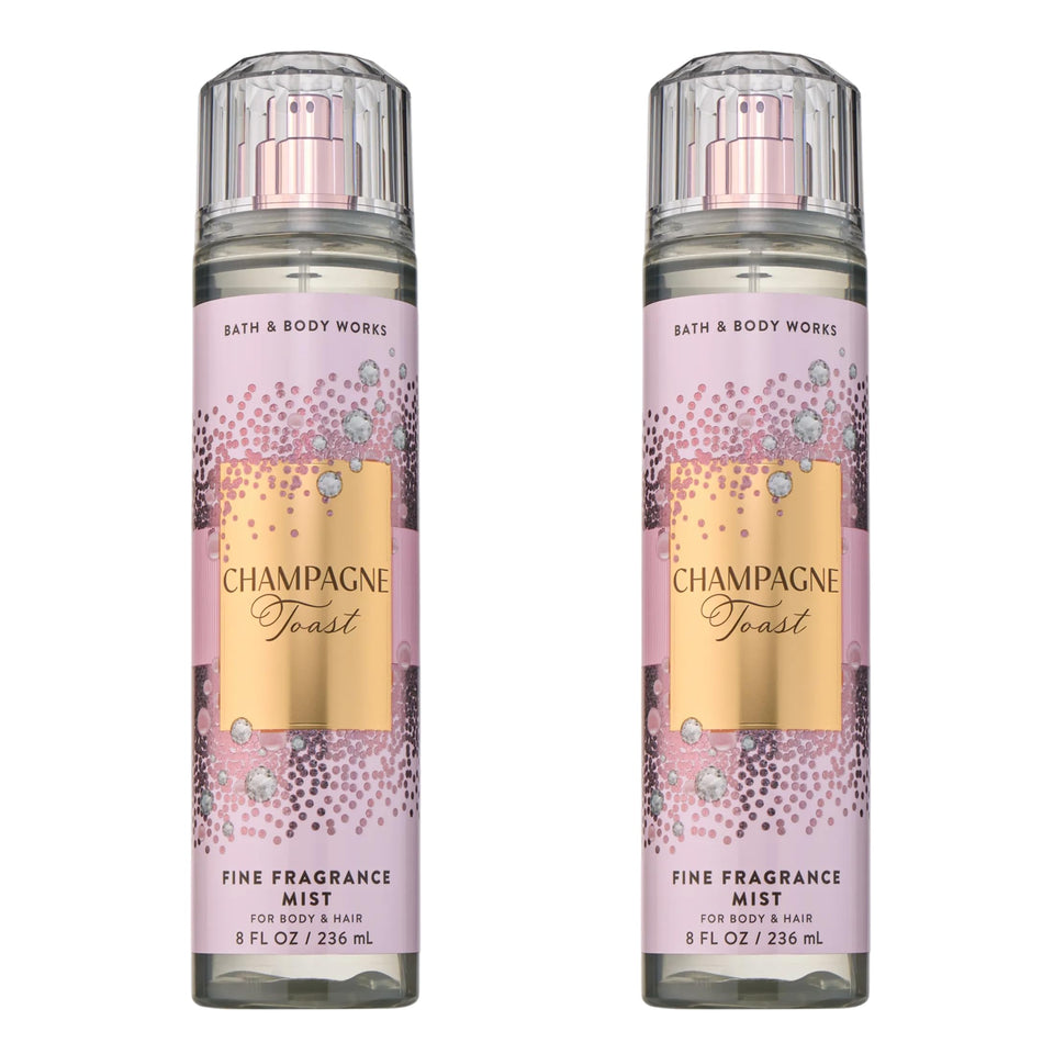 Bath & Body Works front packaging showing two Champagne Toast bottles and celebratory design