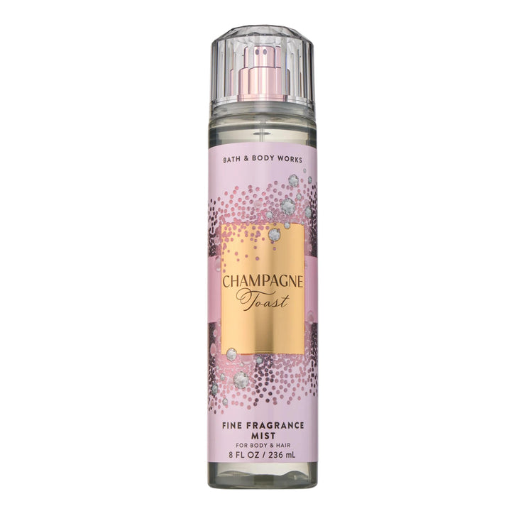 Bath & Body Works front packaging showing Champagne Toast bottle and benefit of sparkling scent