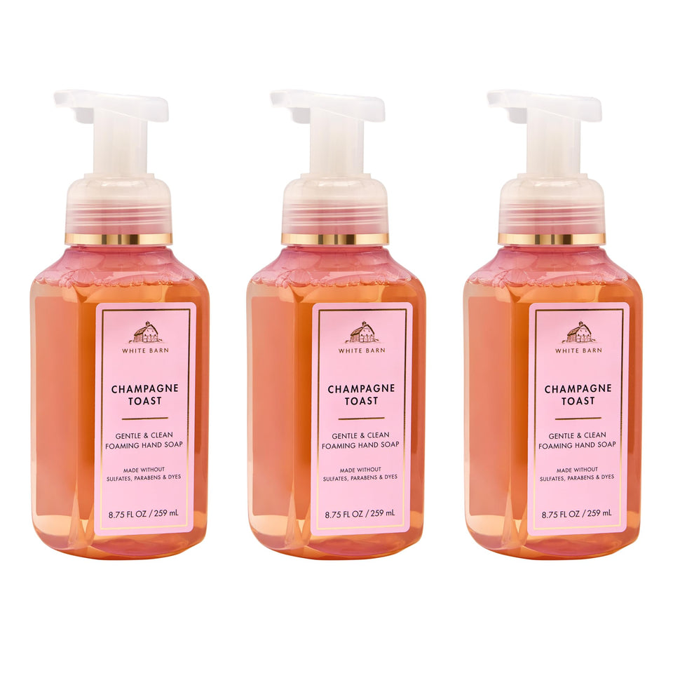 Bath & Body Works front packaging showing Champagne Toast three-pack and neat label benefits