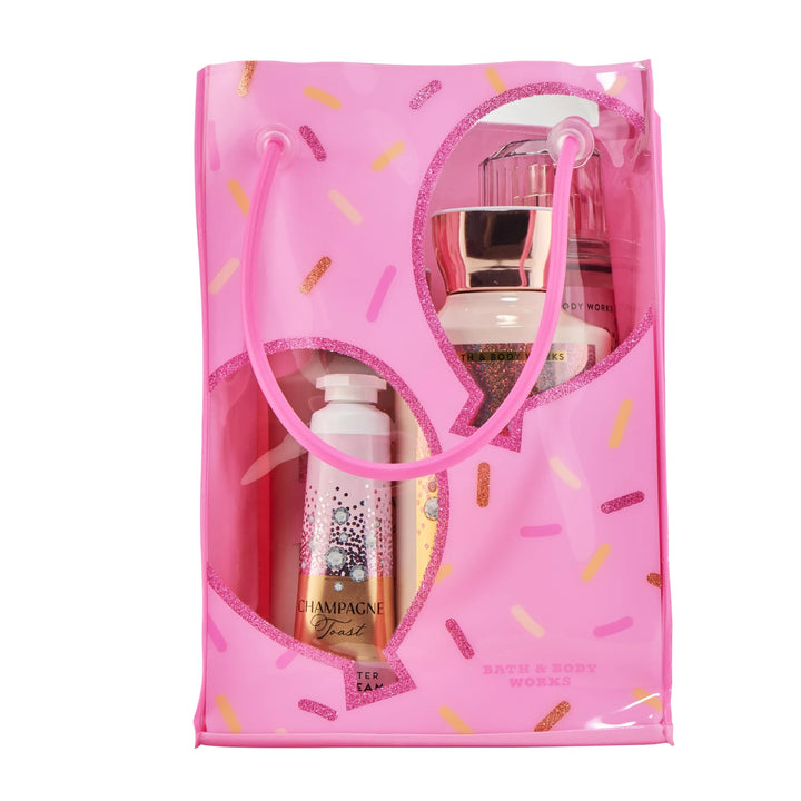 Bath & Body Works front packaging of Champagne Toast set showing all four products and gift-ready display