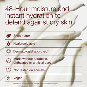 Bath & Body Works label close-up highlighting shea butter and hyaluronic acid benefits