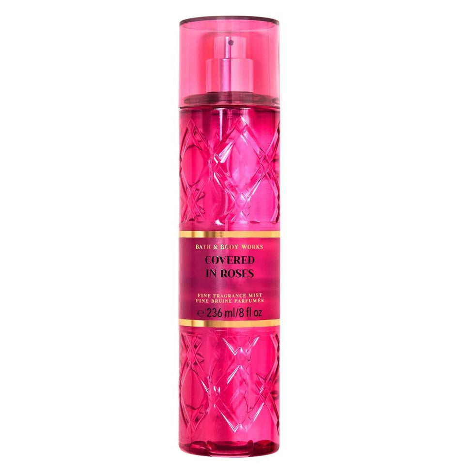 Bath & Body Works covered in roses front shot shows bottle and floral benefit