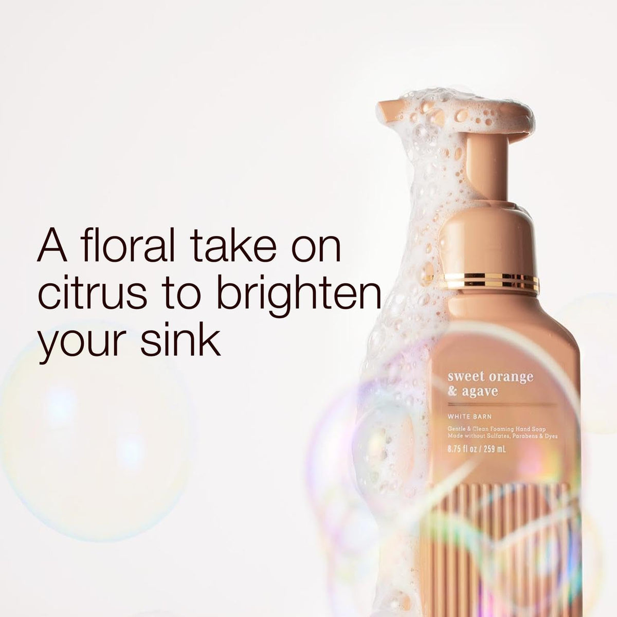 Bath & Body Works pump close-up producing airy foam for easy, economical use