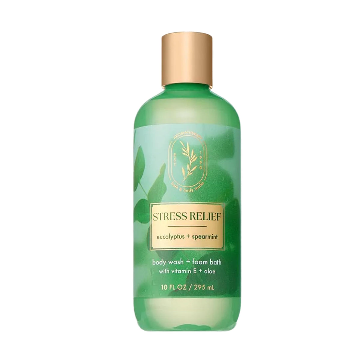 Bath & Body Works front packaging showing eucalyptus spearmint label and benefit
