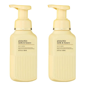Bath & Body Works front packaging showing two pistachio milk & honey bottles and soft fragrance