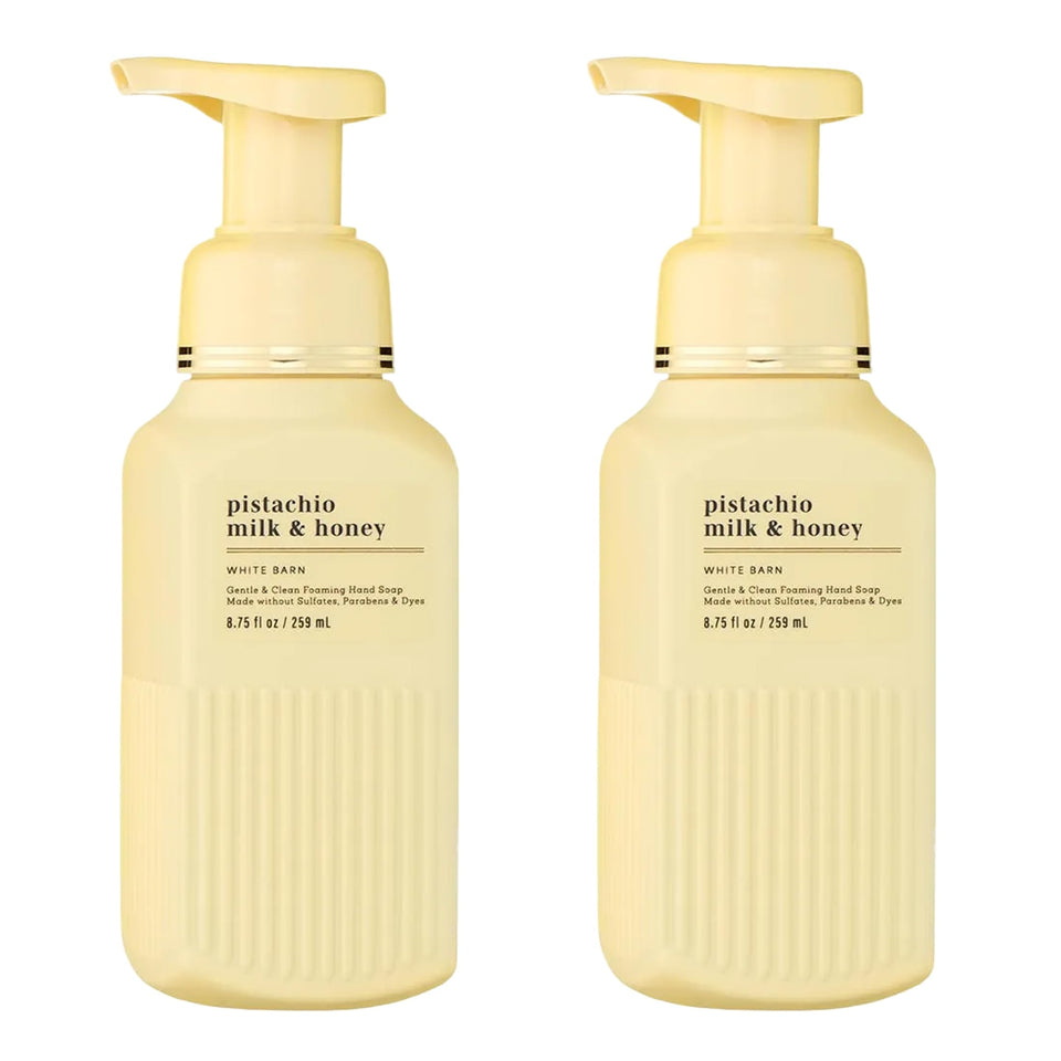 Bath & Body Works front packaging showing two pistachio milk & honey bottles and soft fragrance