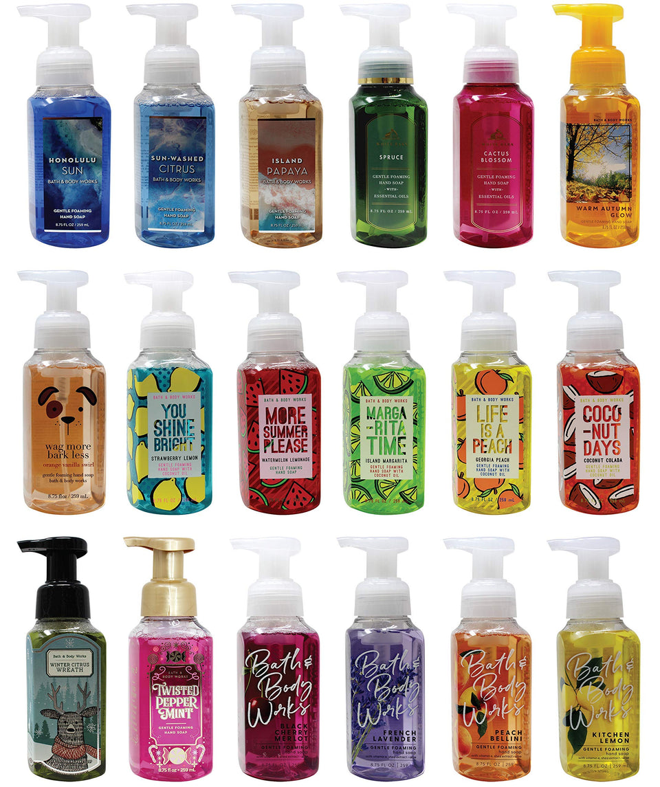 Bath & Body Works front view of five foaming hand soap bottles showcasing variety and convenience