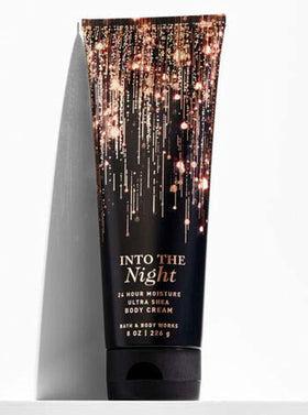 Bath & Body Works Into The Night cream texture close-up, highlights rich shea moisture