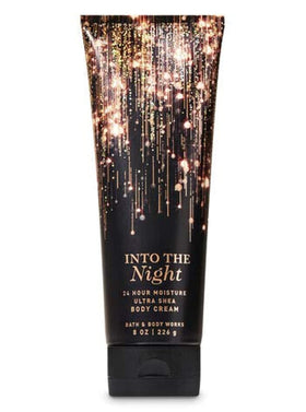 Bath & Body Works Into The Night front jar showing label and size, conveys luxurious hydration
