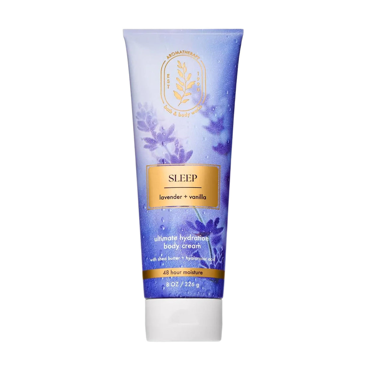 Bath & Body Works jar front packaging showing lavender vanilla label and benefit of deep hydration