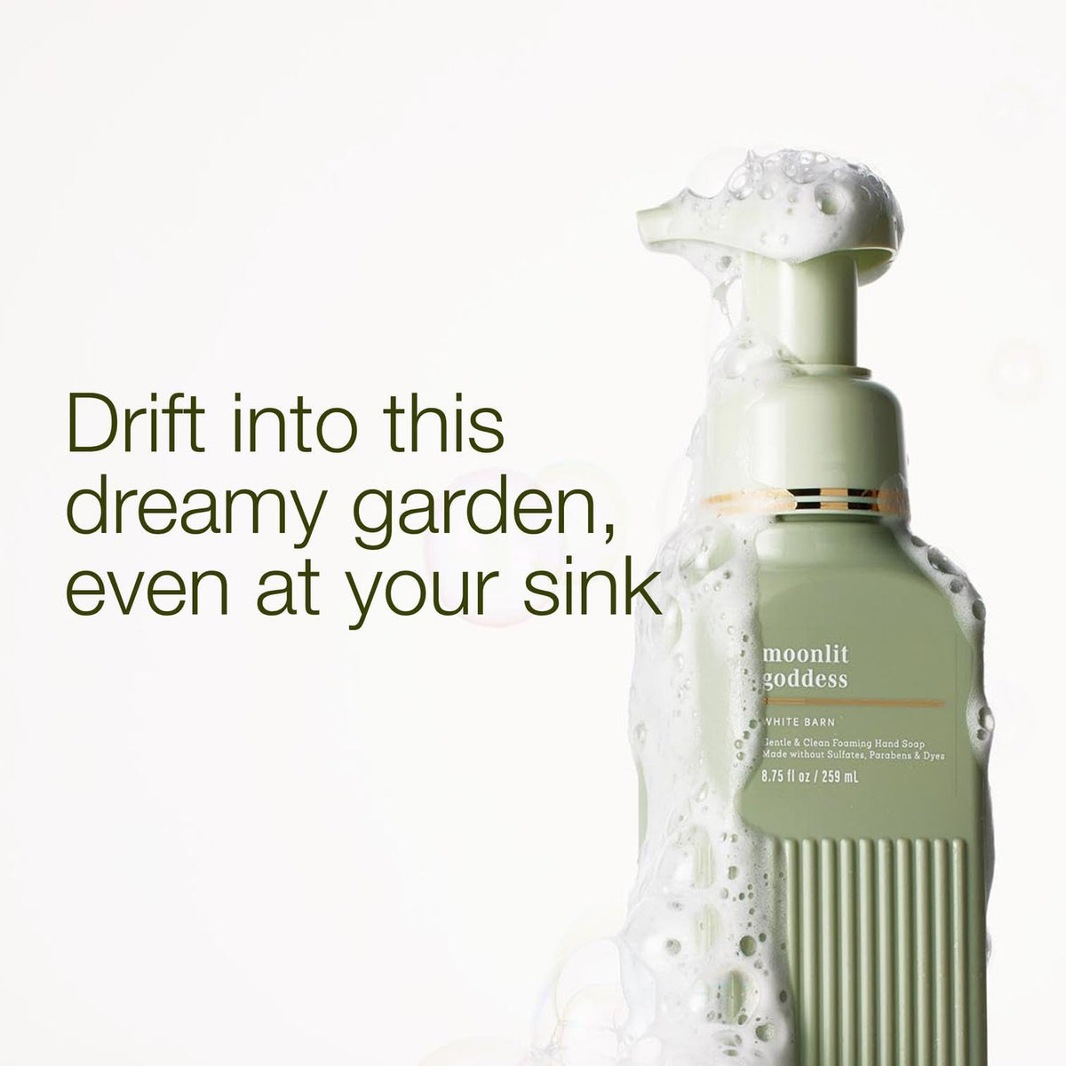 Bath & Body Works pump close-up on Moonlit Goddess bottle for easy one-handed dispensing