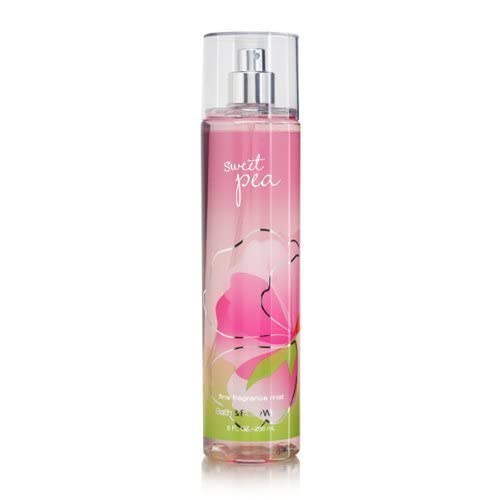 Bath & Body Works Sweet Pea spritz being applied, demonstrating an easy refreshing mist for on-the-go use