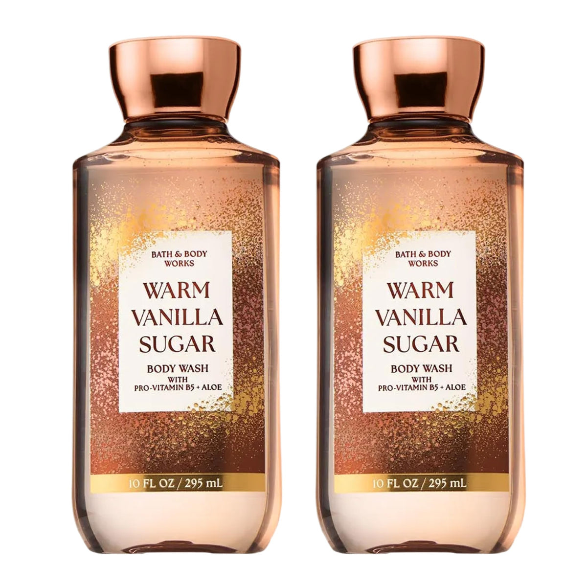 Bath & Body Works front packaging showing two warm vanilla sugar bottles and scent