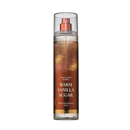 Bath & Body Works front bottle view showing Warm Vanilla Sugar fragrance benefit: inviting warmth