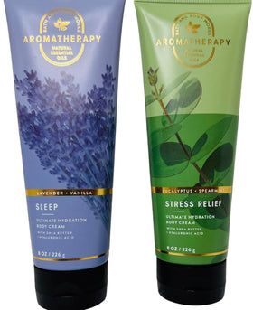 Bath & Body Works two cream jars on bathroom shelf suggesting daily hydration and mood benefit