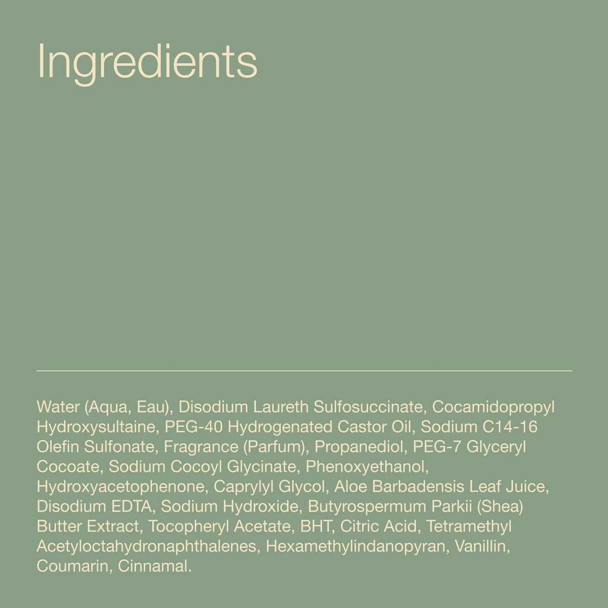 Bath & Body Works ingredients label and icons showing sulfate-free and vegan benefits