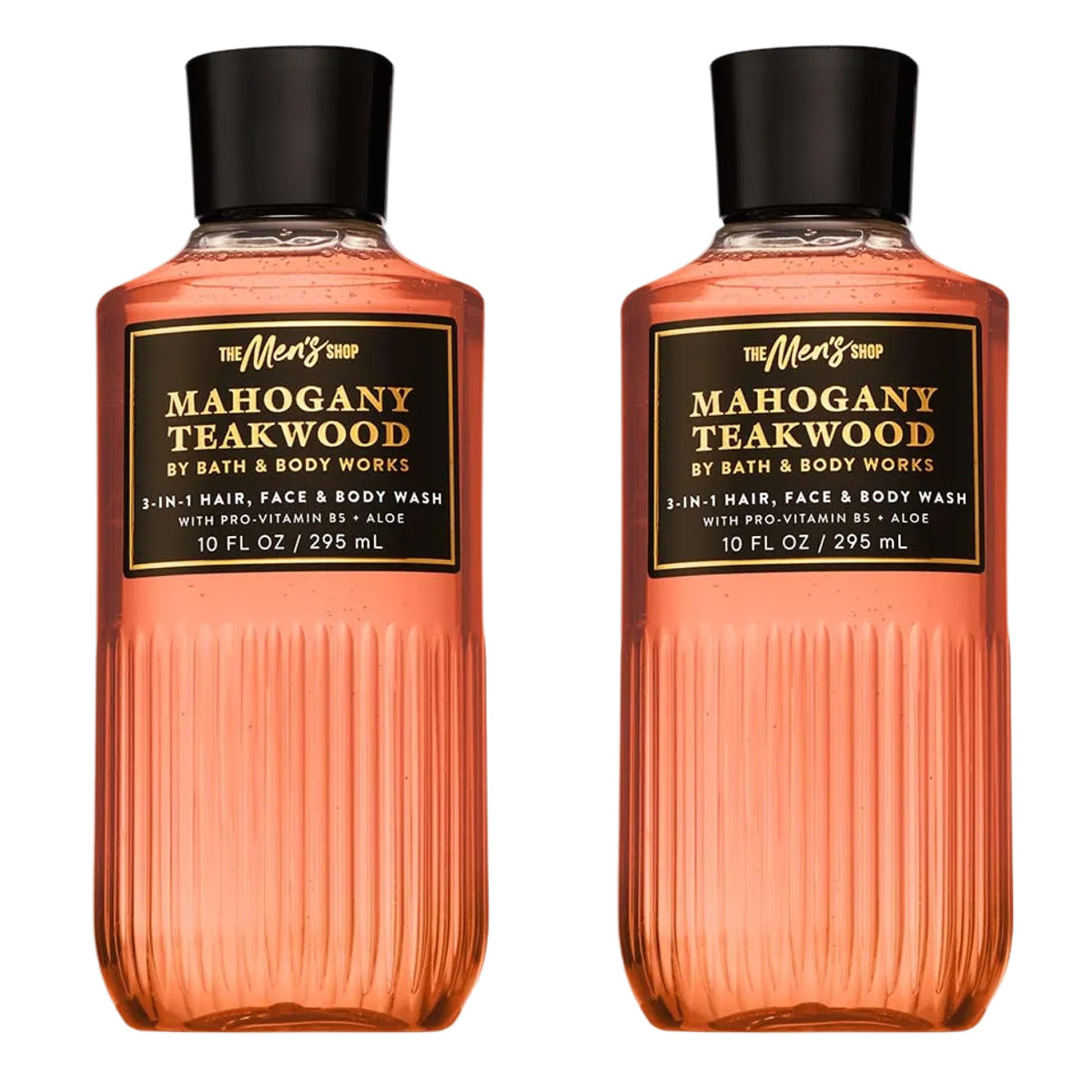 Bath & Body Works bottle front packaging showing Mahogany Teakwood scent benefit