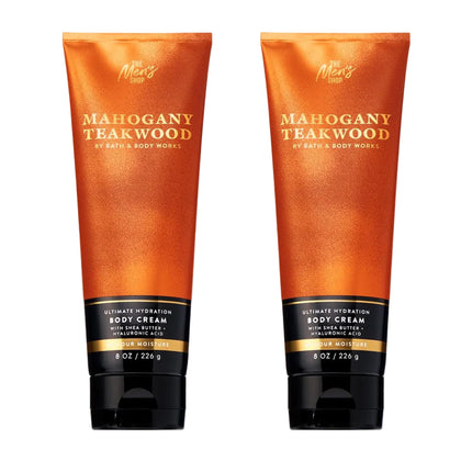 Bath & Body Works front packaging showing two 8 oz tubes and bold woodsy scent benefit